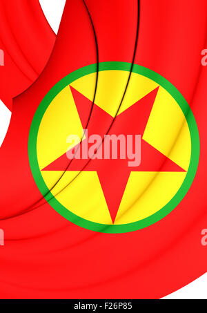 3D Flag of Kurdistan Workers' Party. Close Up. Stock Photo