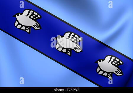 3D Flag of Kursk City, Russia. Close Up. Stock Photo