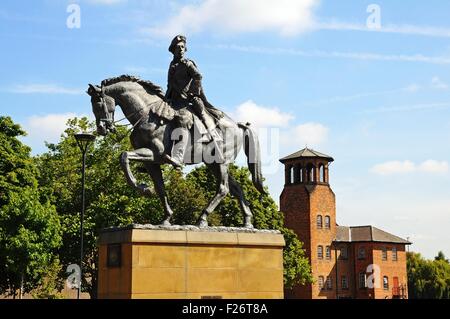 Bonnie Prince Charlie Statue (Charles Edward Stuart 1720-1788) on Cathedral Green, Derby, Derbyshire, England, UK, Europe. Stock Photo