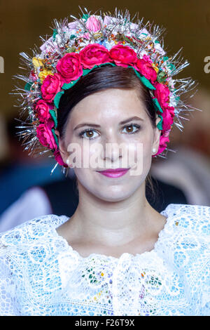 Czech folklore Europe Woman in traditional folk costume, Velke Pavlovice, South Moravia, Czech Republic, Europe Stock Photo