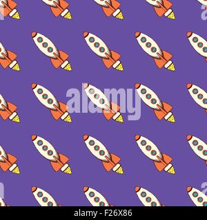 Sketch rocket in vintage style, vector seamless pattern Stock Vector