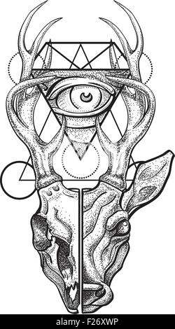 Deer skull and eye on white Stock Vector