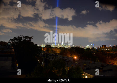 9/11 tribute in light new york twin tower site 2015 Stock Photo