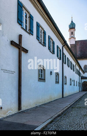 Füssen Town, Ostallgaü, Bavaria, Germany - Franciscan Monastery, Fraziskanerkloster & baroque Church of St. Stephen Stock Photo
