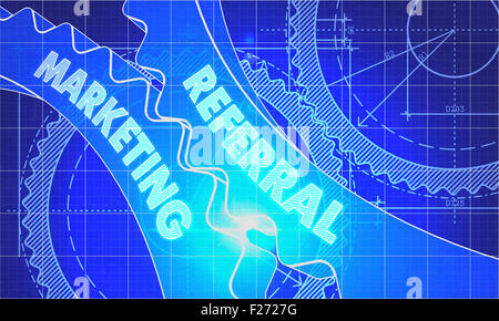 Referral Marketing Concept. Blueprint of Gears. Stock Photo