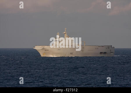 French Navy Helicopter Carrier Mistral Underway. Editorial Use Only. Stock Photo