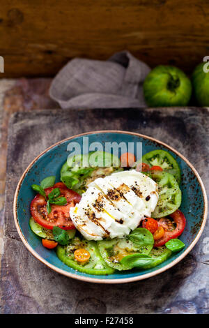 Tomatoes, mozzarella and basil salad Stock Photo