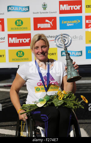 South Shields, UK. 13th Sep, 2015. Shelley Woods, the winner of the women's wheelchair race at the Great North Run, South Shields, England. The Great North Run is an annual half-marathon Credit:  Stuart Forster/Alamy Live News Stock Photo