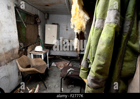 Swansea, UK. 12th Sep, 2015. The personal belongings of 4 miners killed on 15 September 2011, still remain untouched 4 years on from the Gleision mine disaster. The hut is decaying from the passage of time and relentless weather conditions, but personal belongings remain. Credit:  roger tiley/Alamy Live News Stock Photo