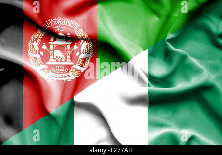 Waving flag of Nigeria and Afghanistan Stock Photo