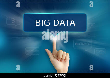 hand pushing on big data balloon text button Stock Photo