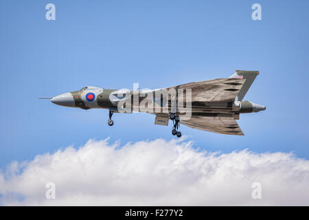 The last flying Avro Vulcan B2 bomber aircraft makes a low pass with landing gear down at RIAT 2015, at Fairford... Stock Photo