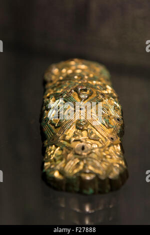 Norway, Oslo. Historical Museum of Oslo, The Viking Collection, ornate metal buckle or fastener. Stock Photo
