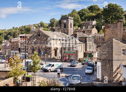 The busy town centre of Holmfirth, West Yorkshire, England, home of the TV programme Last of the Summer Wine. Stock Photo