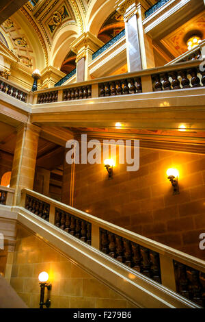 Staircase leading to the second floor inside the Wisconsin State Capitol building at Madison Stock Photo