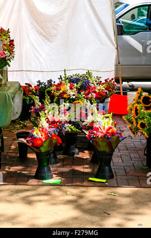 Flowers on sale at the Saturday Farmers Market in Madison Wisconsin Stock Photo