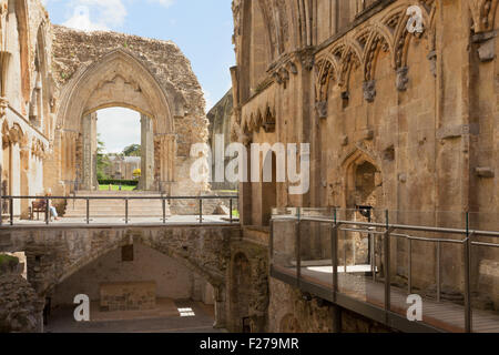 The interior of the Lady Chapel; part of the 13th century medieval ruins of Glastonbury Abbey, Somerset England UK Stock Photo