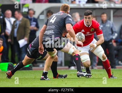 Swansea, Wales. 13th Sep, 2015. Guinness Pro12. Ospreys versus Munster Rugby. Munster's Jordan Coghlan launches an attack. © Action Plus Sports/Alamy Live News Stock Photo