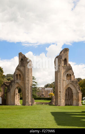 Ruins of Glastonbury Abbey, a ruined medieval 14th century monastery, Glastonbury Somerset England UK Stock Photo