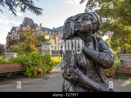 Emily Carr Statue and Empress Hotel in Victoria, British Columbia, Canada Stock Photo