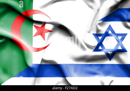 Waving flag of Israel and Algeria Stock Photo