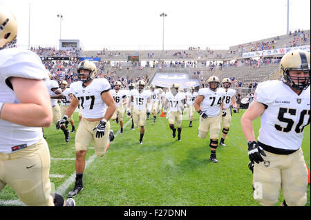 September 12, 2015: Army Black Knights take the filed during the NCAA football game between the Army Black Knights and the Connecticut Huskies held at Pratt & Whitney Stadium Stadium at Rentschler Field in East Hartford Connecticut. The Connecticut Huskies defeated the Army Black Knights 22-17. Eric Canha/CSM Stock Photo