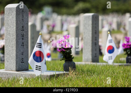 Burial Plots, Seoul National Cemetery. Stock Photo