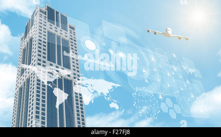 Business center with graphs and world map Stock Photo