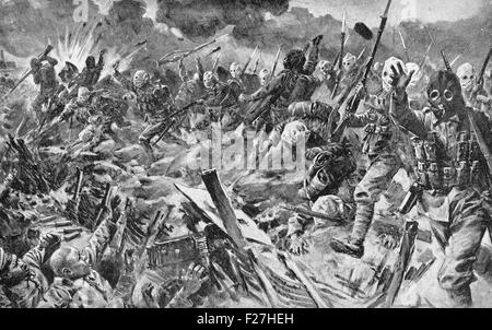 British troops adavance on German African soldiers during the Battle of Loos 1915 Stock Photo