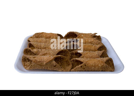 Empty Cannoli, Sicilian Pastry isolated on a white background Stock Photo