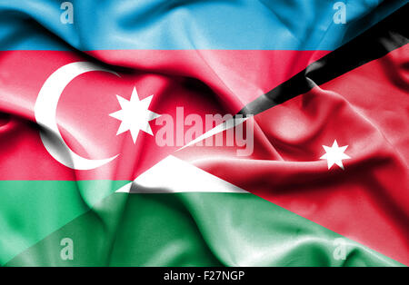 Waving flag of Jordan and Azerbaijan Stock Photo