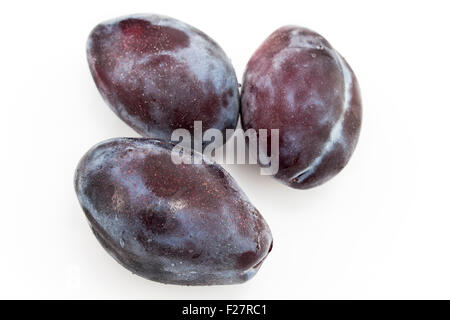 Three plums isolated on white. Stock Photo