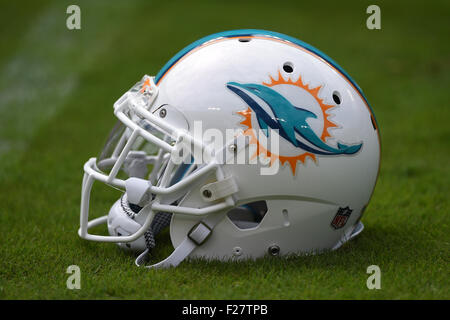 Miami Dolphins helmet on the field during Monday Night Football