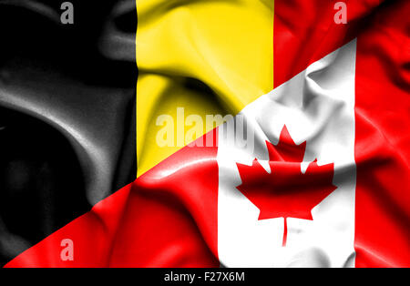 Waving flag of Canada and Belgium Stock Photo