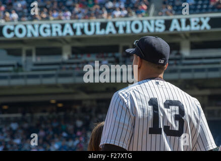 New York, NY, USA. 13th Sep, 2015. ALEX RODRIGUEZ is honored for being the 29th member of the 3,000 hit club ahead of NY Yankees vs. Toronto Blue Jays, Yankee Stadium, Sunday Sept. 13, 2015, in New York. Credit:  Bryan Smith/ZUMA Wire/Alamy Live News Stock Photo