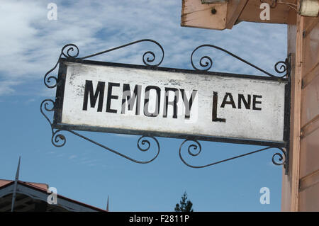 ornate street sign for Memory Lane, Shantytown, Westland, New Zealand Stock Photo