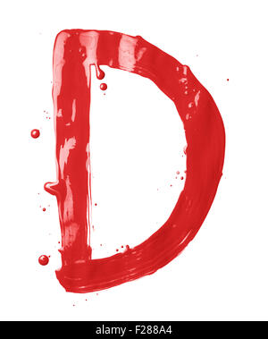 Letter D character hand drawn with the oil paint brush strokes, isolated over the white background Stock Photo