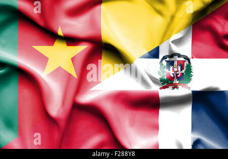 Waving flag of Dominican Republic and Cameroon Stock Photo