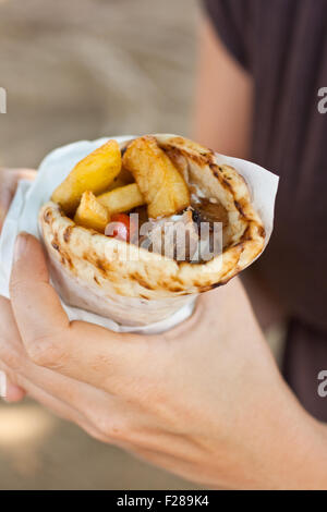 Gyros pita, a tipycal Greek sandwich Stock Photo