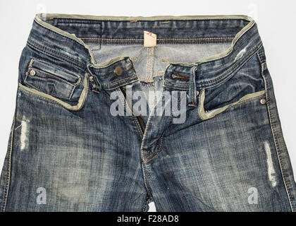 Detail of front blue jeans Stock Photo