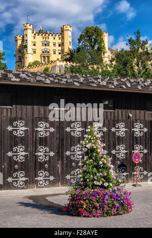 Hohenschwangau Castle, Schloss is a 19th century palace in Schwangau, Bavaria, Germany. View from Village. Stock Photo
