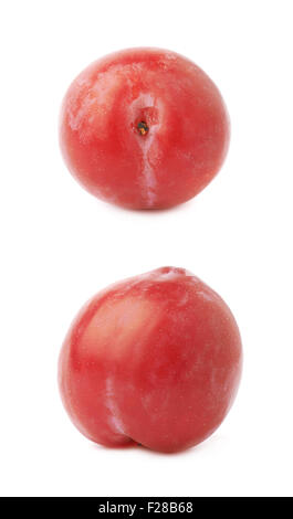 Single red victoria plum isolated over the white background, set of two different foreshortenings Stock Photo