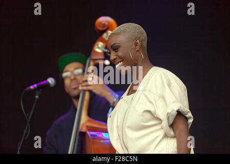 Laura Mvula performing on the main stage at the On Blackheath Music Festival Stock Photo