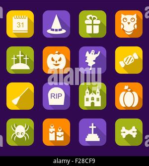 Halloween Flat Icons with Long Shadows Stock Vector