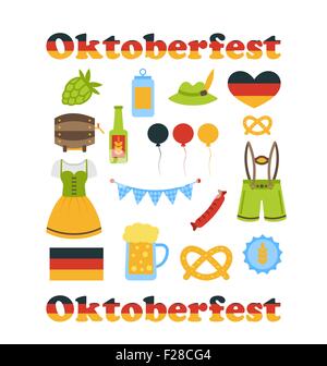 Oktoberfest Colorful Symbols Isolated Stock Vector