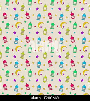 Oriental Seamless Pattern with Arabic Lamps, Crescents, Stars Stock Vector
