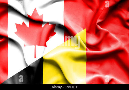 Waving flag of Belgium and Canada Stock Photo