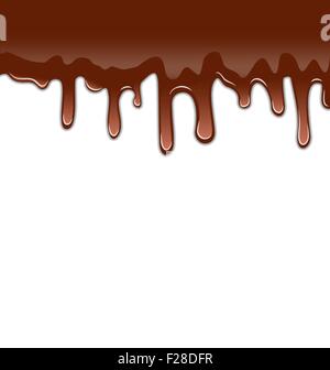Melted chocolate syrupy drips isolated on white background, swee Stock Vector