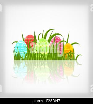 Easter natural background with traditional colorful eggs in gras Stock Vector