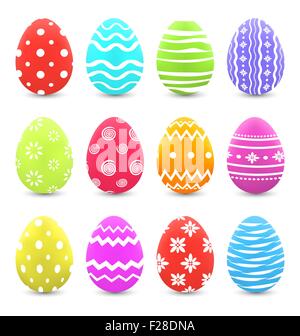 Easter set colorful ornate eggs with shadows isolated on white b Stock Vector